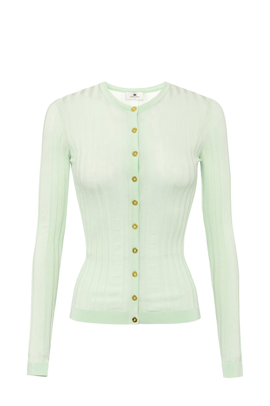 Cotton cardigan with transparency details and golden buttons