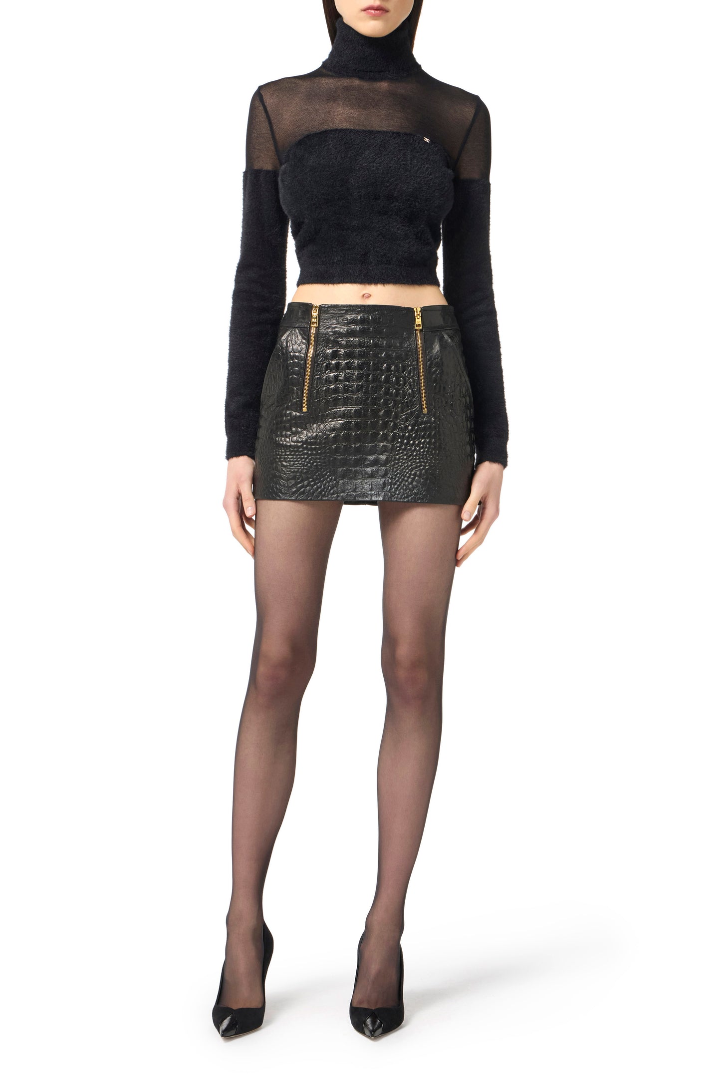 Turtleneck top in knit fabric with jewel logo