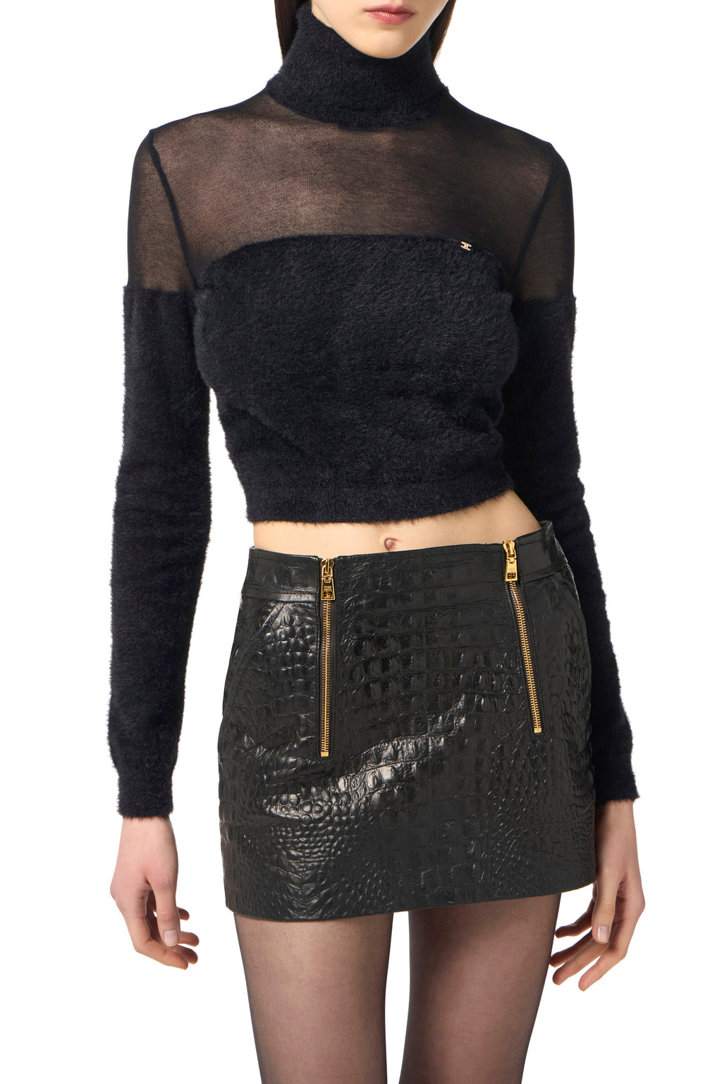 Turtleneck top in knit fabric with jewel logo