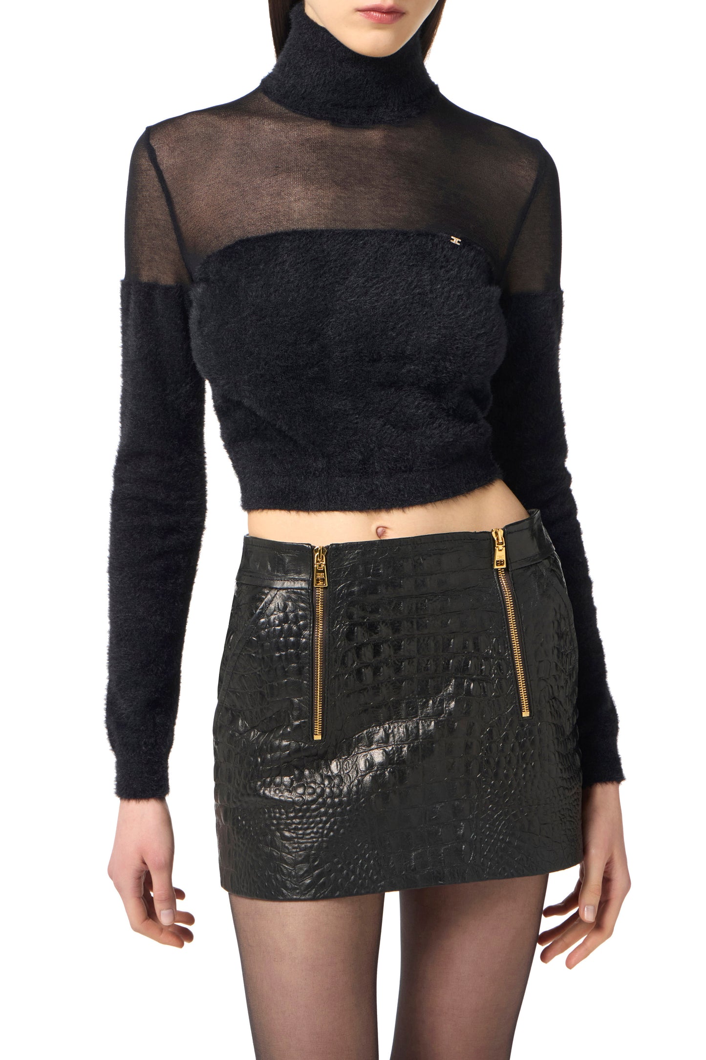 Turtleneck top in knit fabric with jewel logo