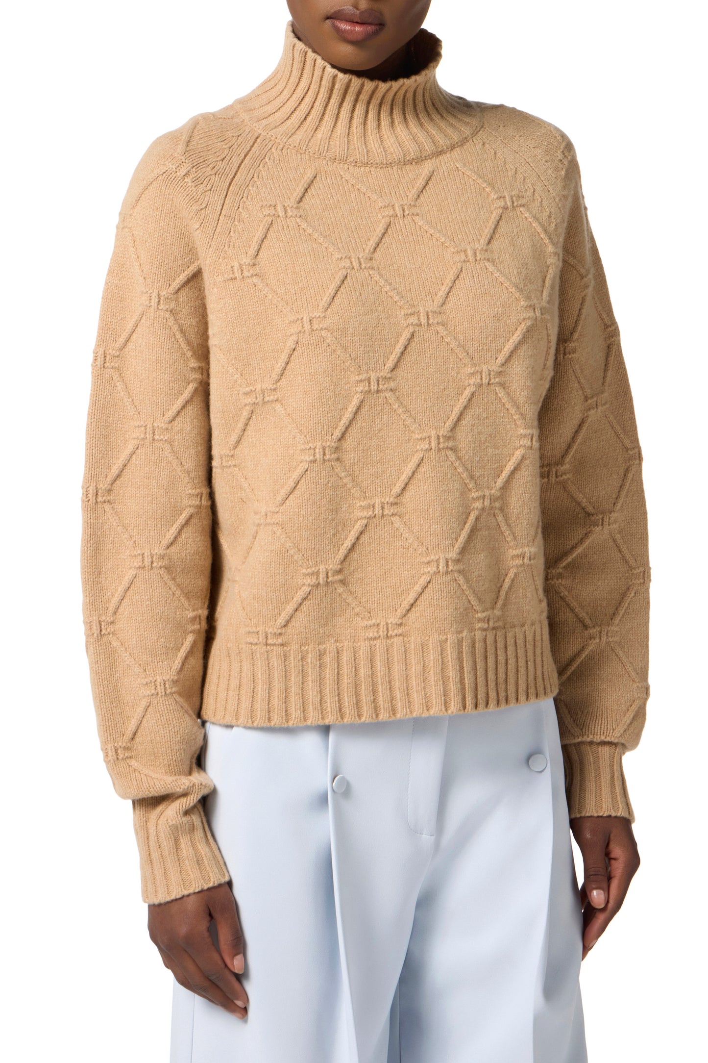 Pullover in knit fabric with jacquard diamonds