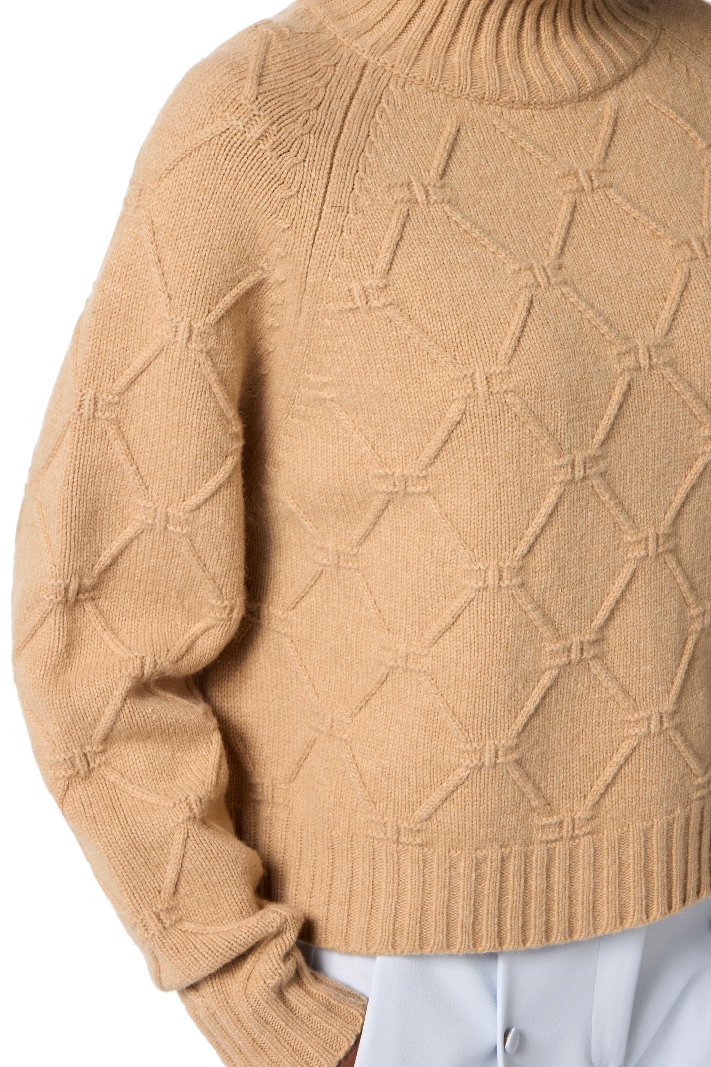 Pullover in knit fabric with jacquard diamonds