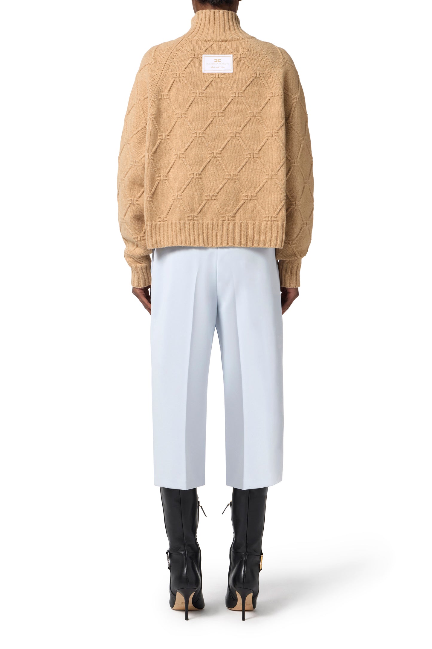 Pullover in knit fabric with jacquard diamonds