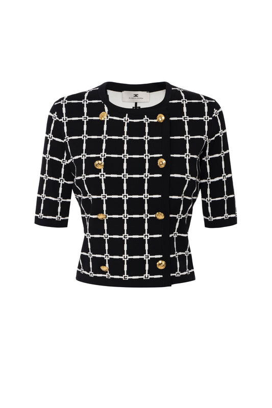 Logo jacquard cardigan with golden buttons