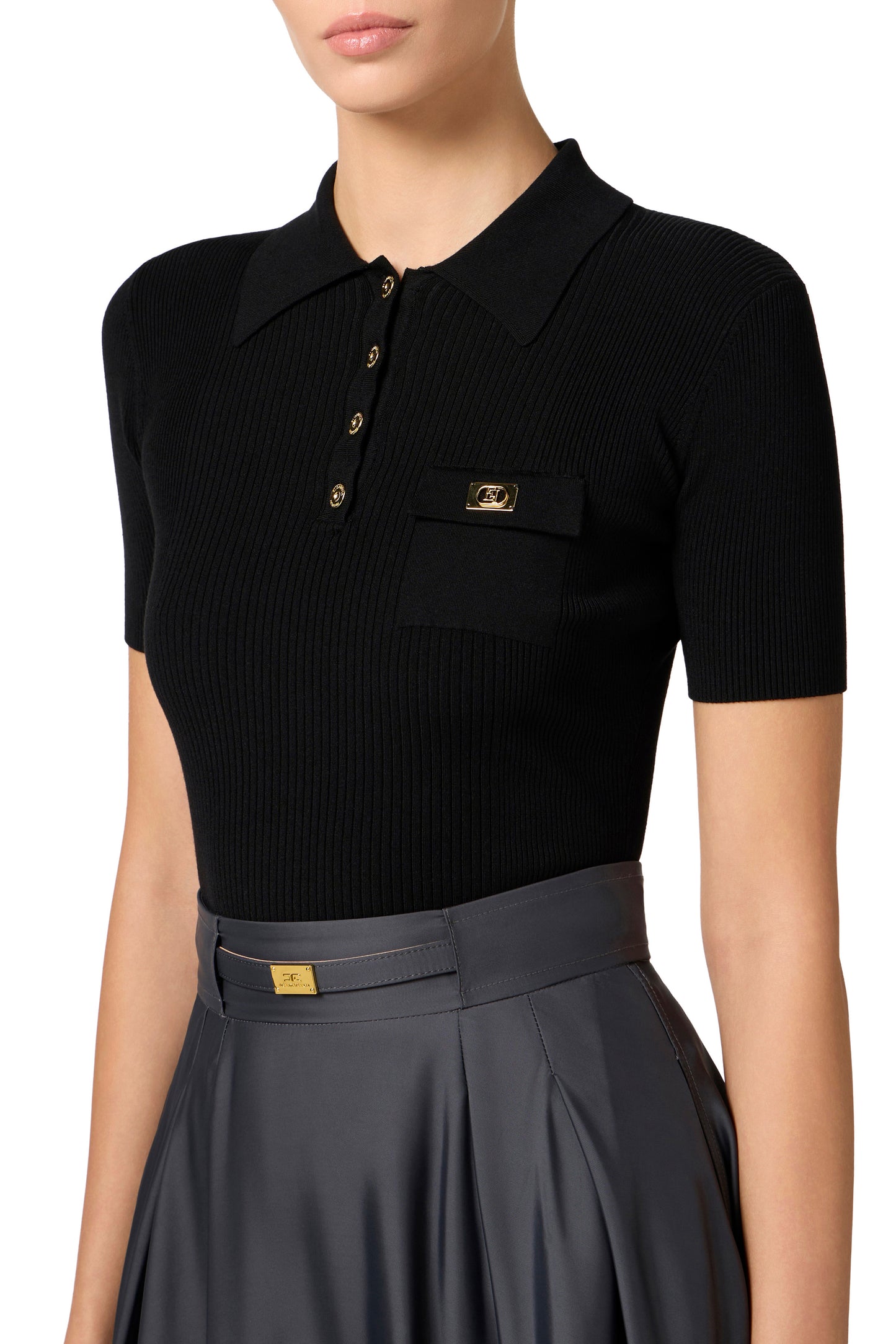 Micro-ribbed polo shirt with breast pocket