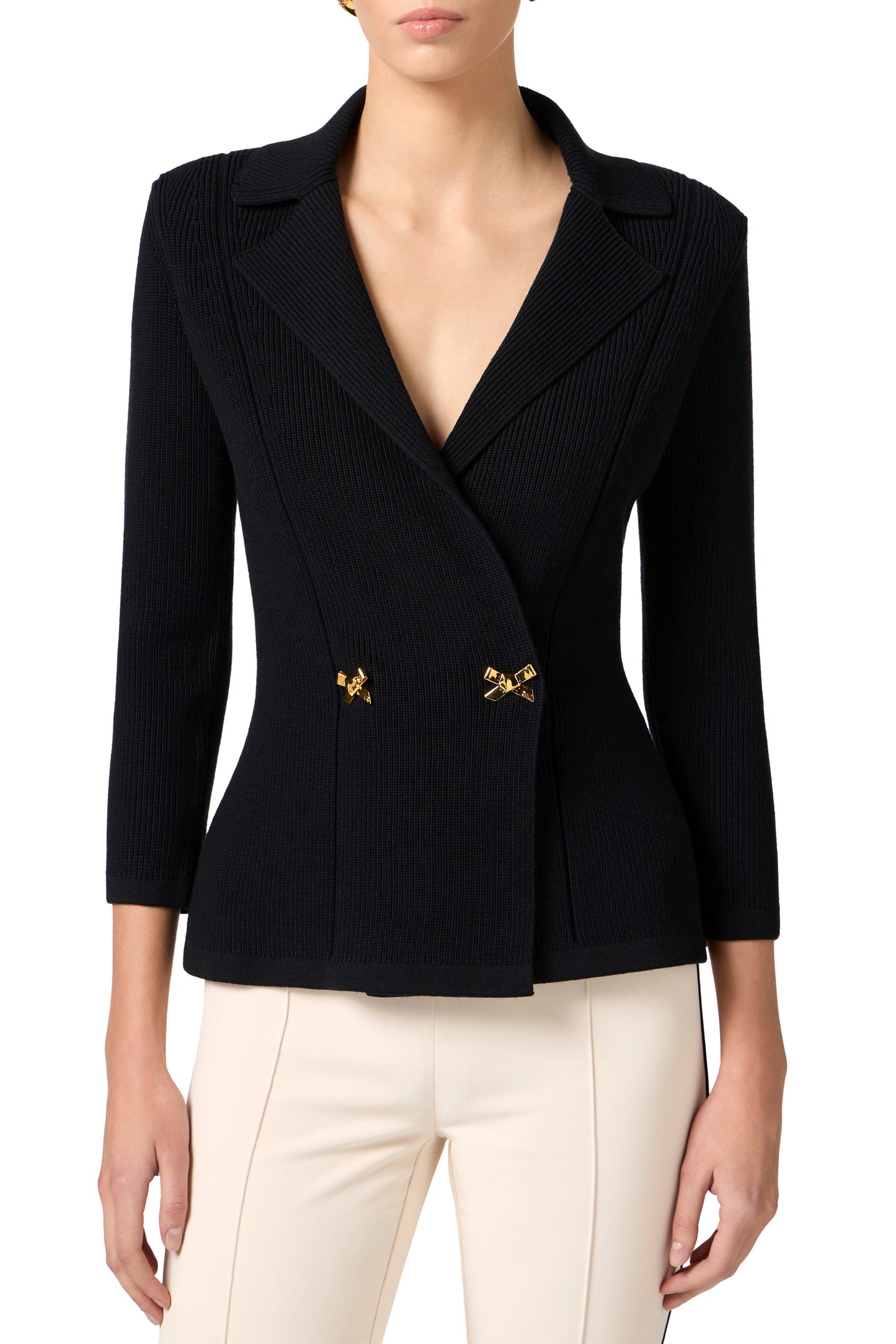 Knit blazer jacket with jewelled bows