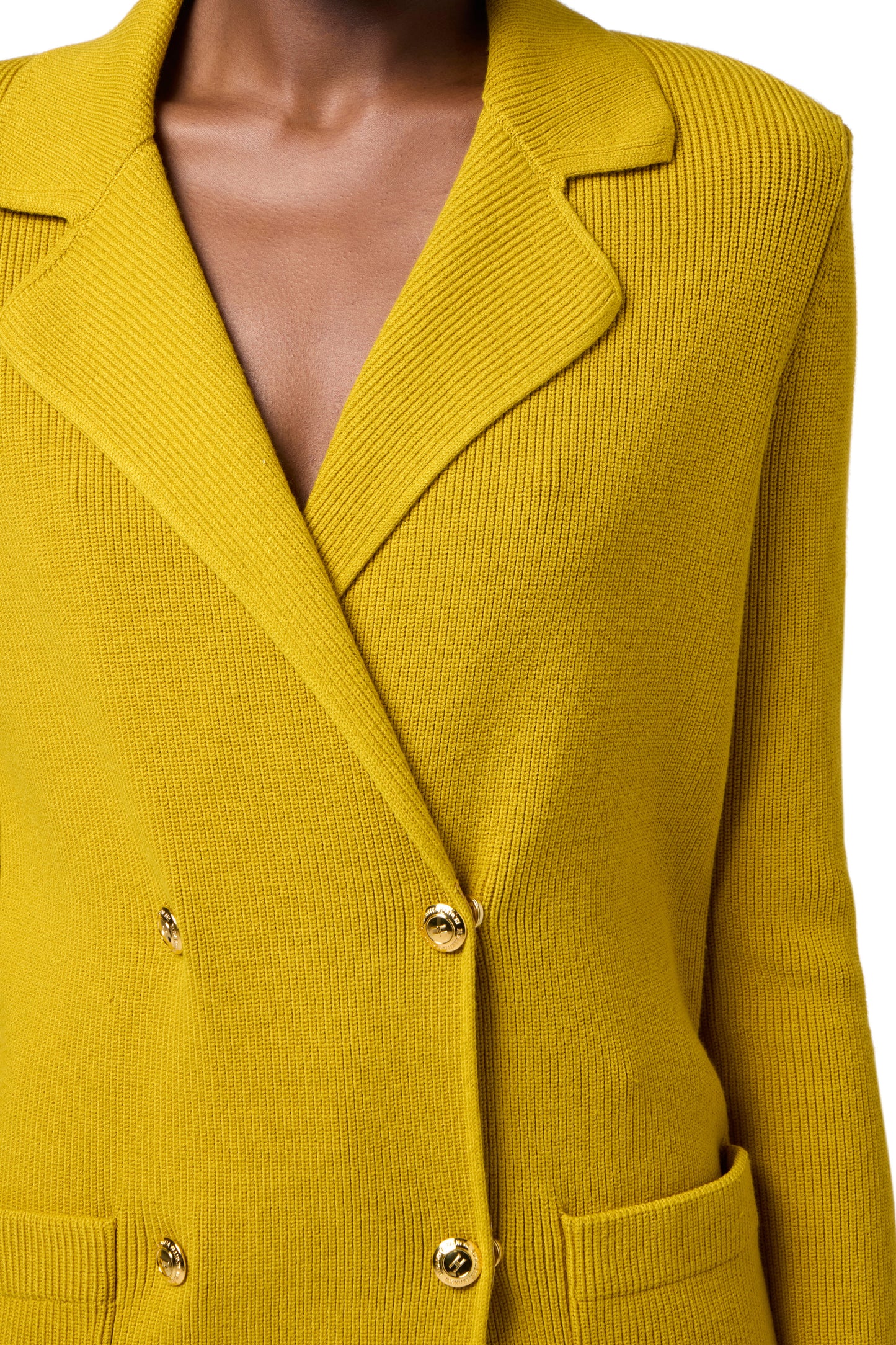 Knit blazer jacket with golden buttons