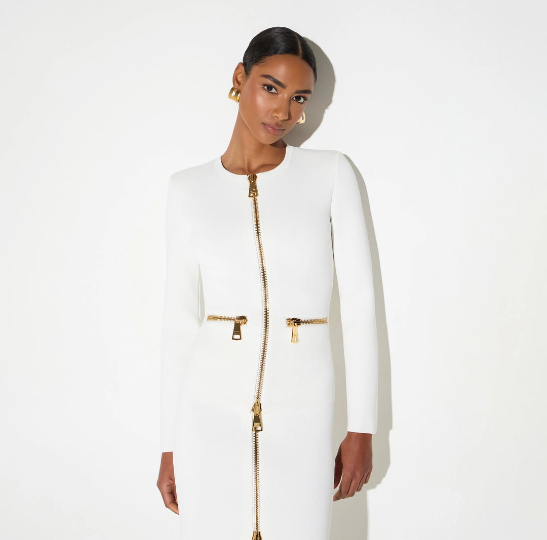 Cardigan in knit fabric with zip