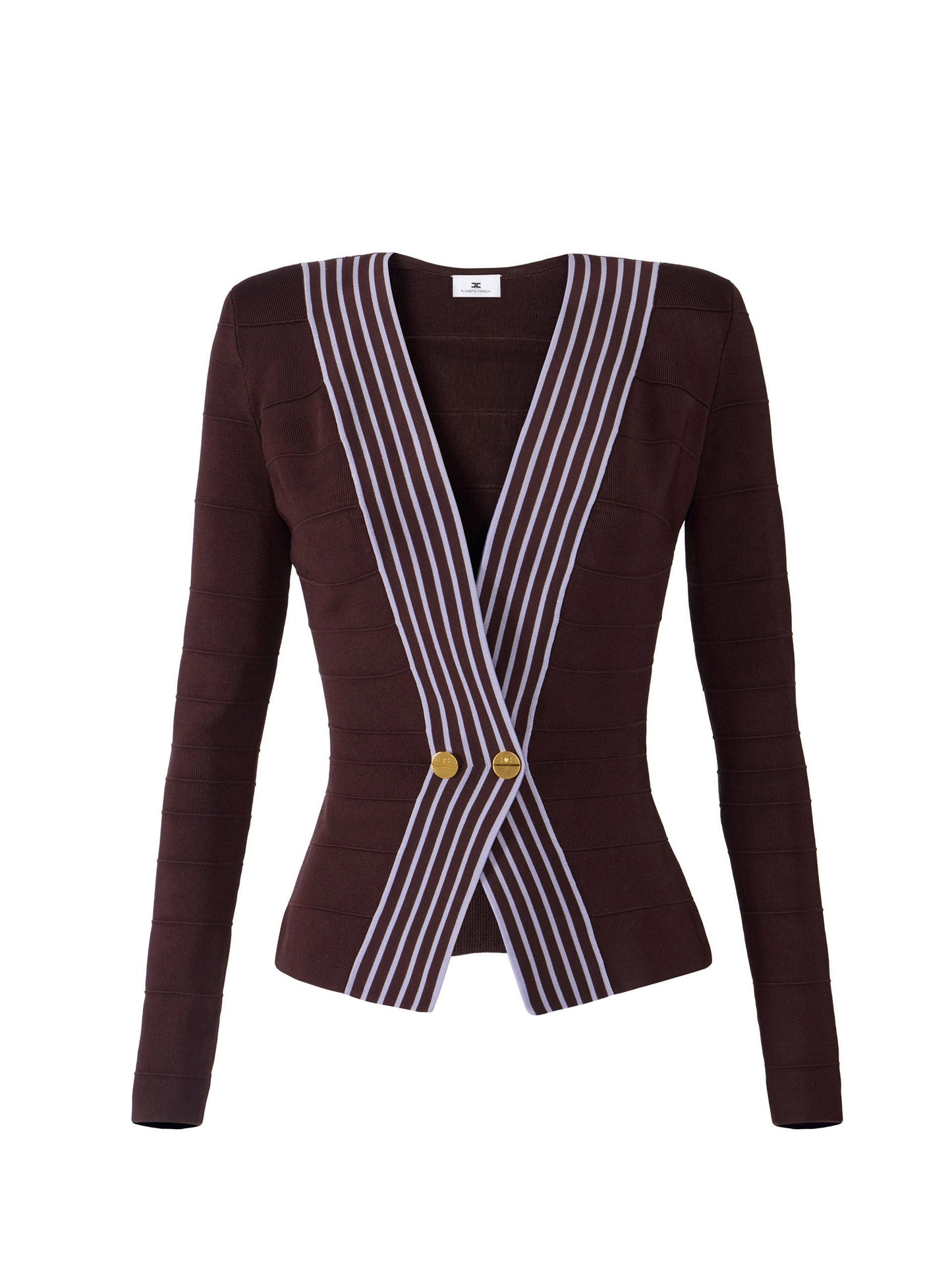 Knit fabric top with striped bands