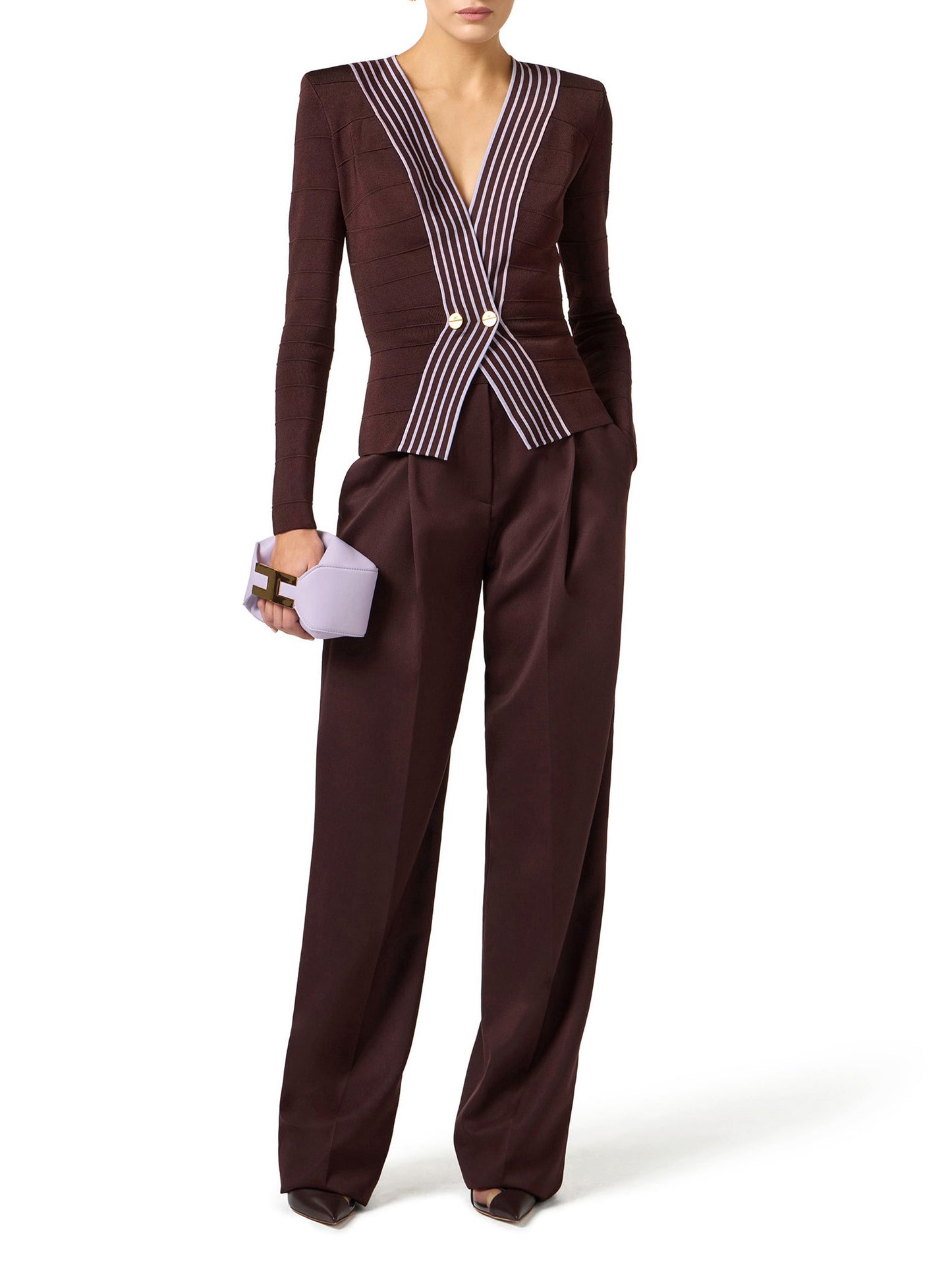 Knit fabric top with striped bands