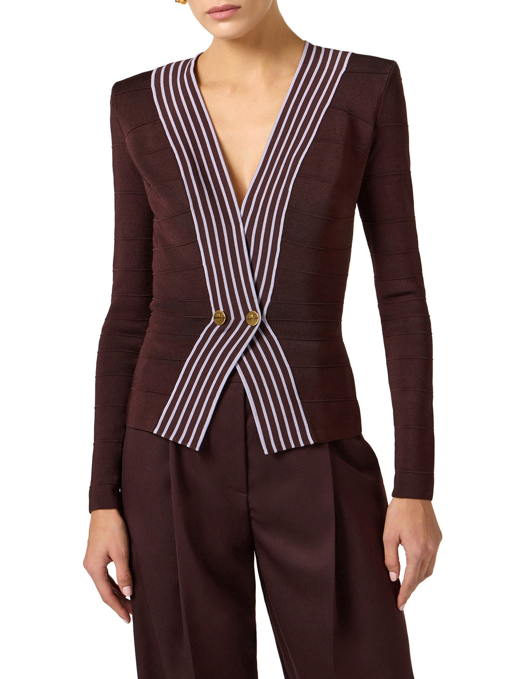 Knit fabric top with striped bands
