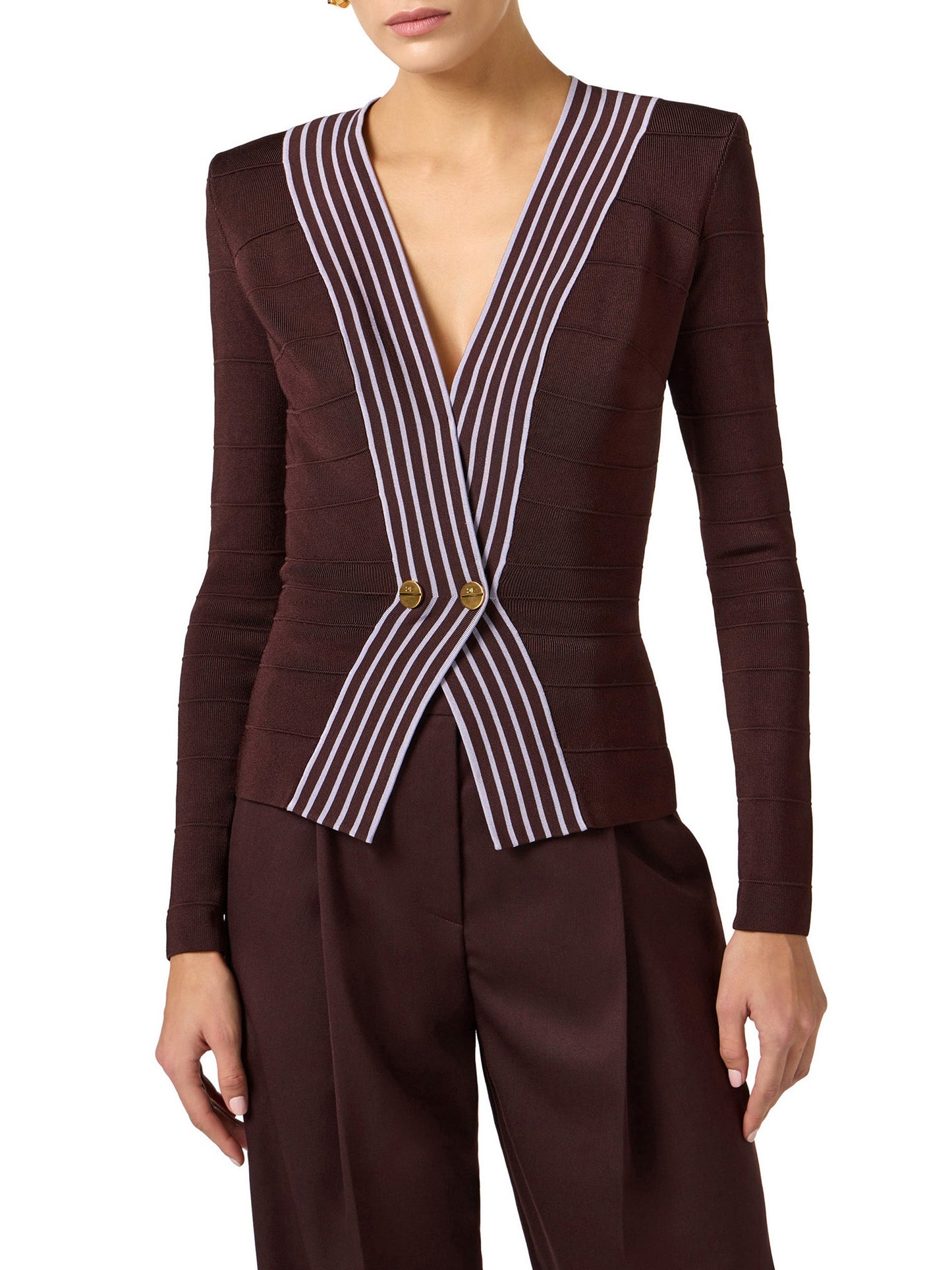 Knit fabric top with striped bands