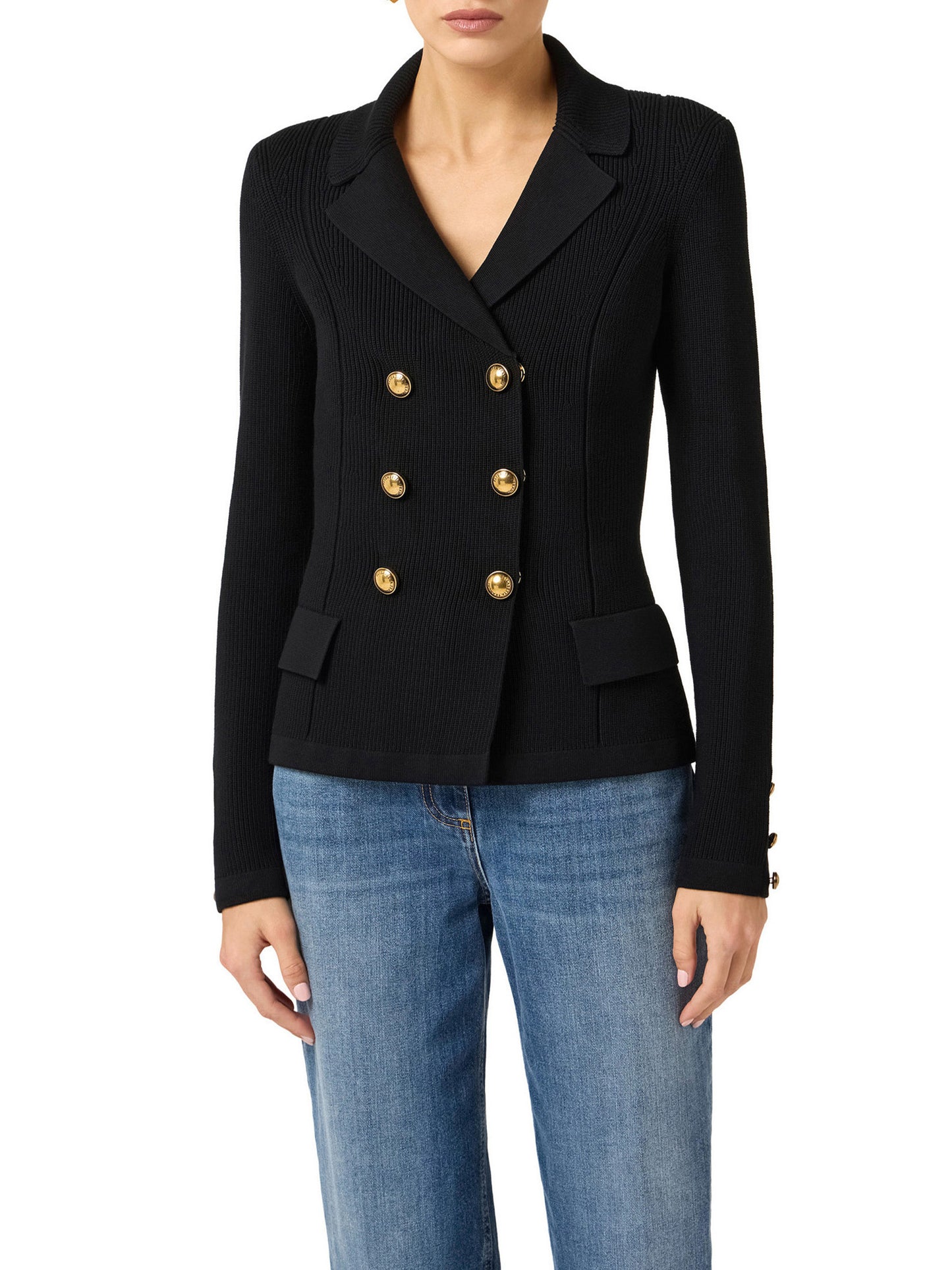 Knit jacket with jewel buttons