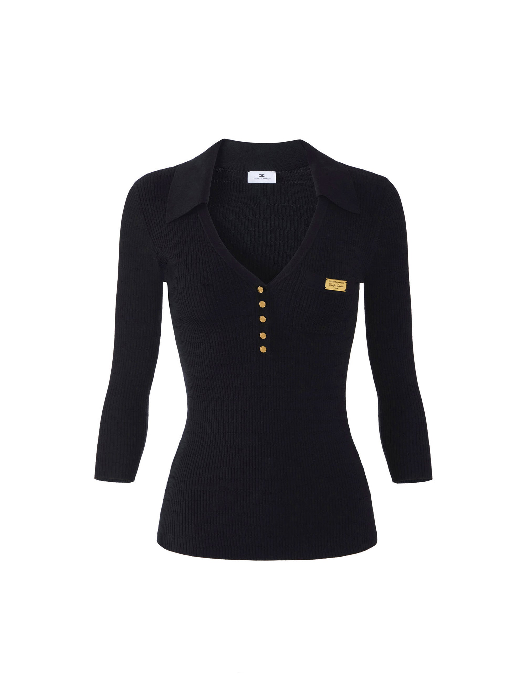 Micro-braided knit polo shirt