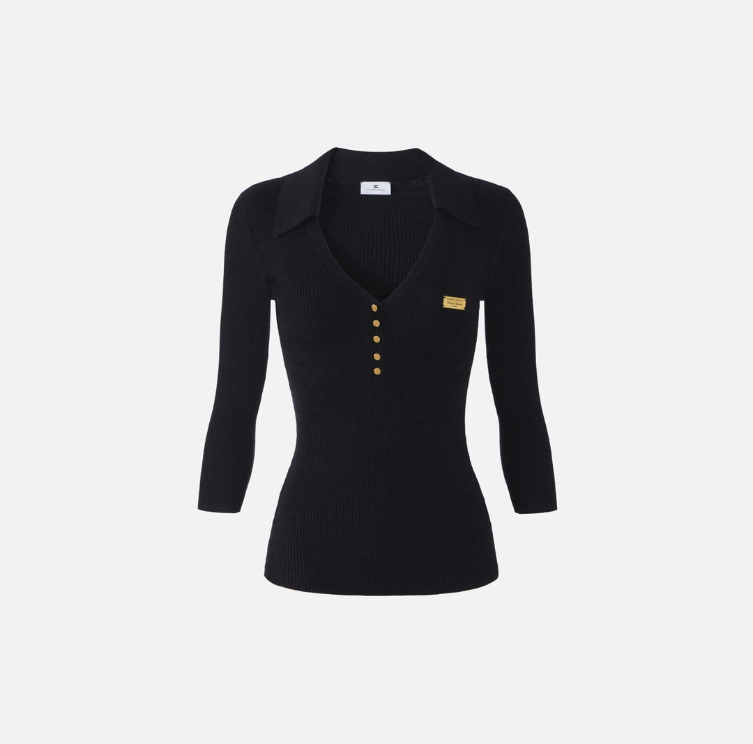 Micro-braided knit polo shirt