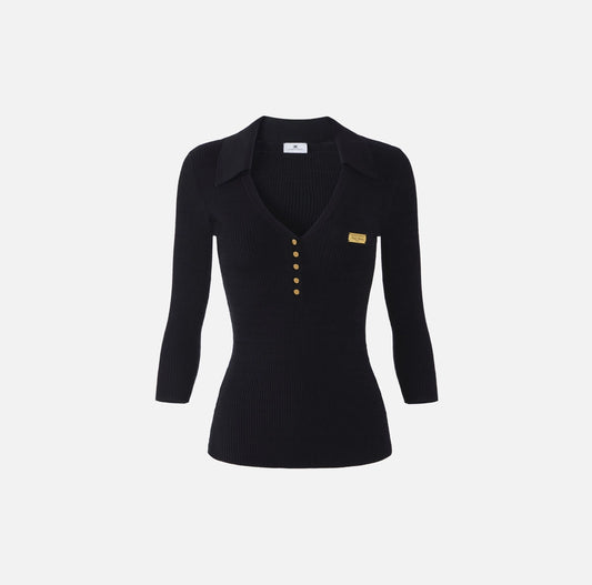 Micro-braided knit polo shirt