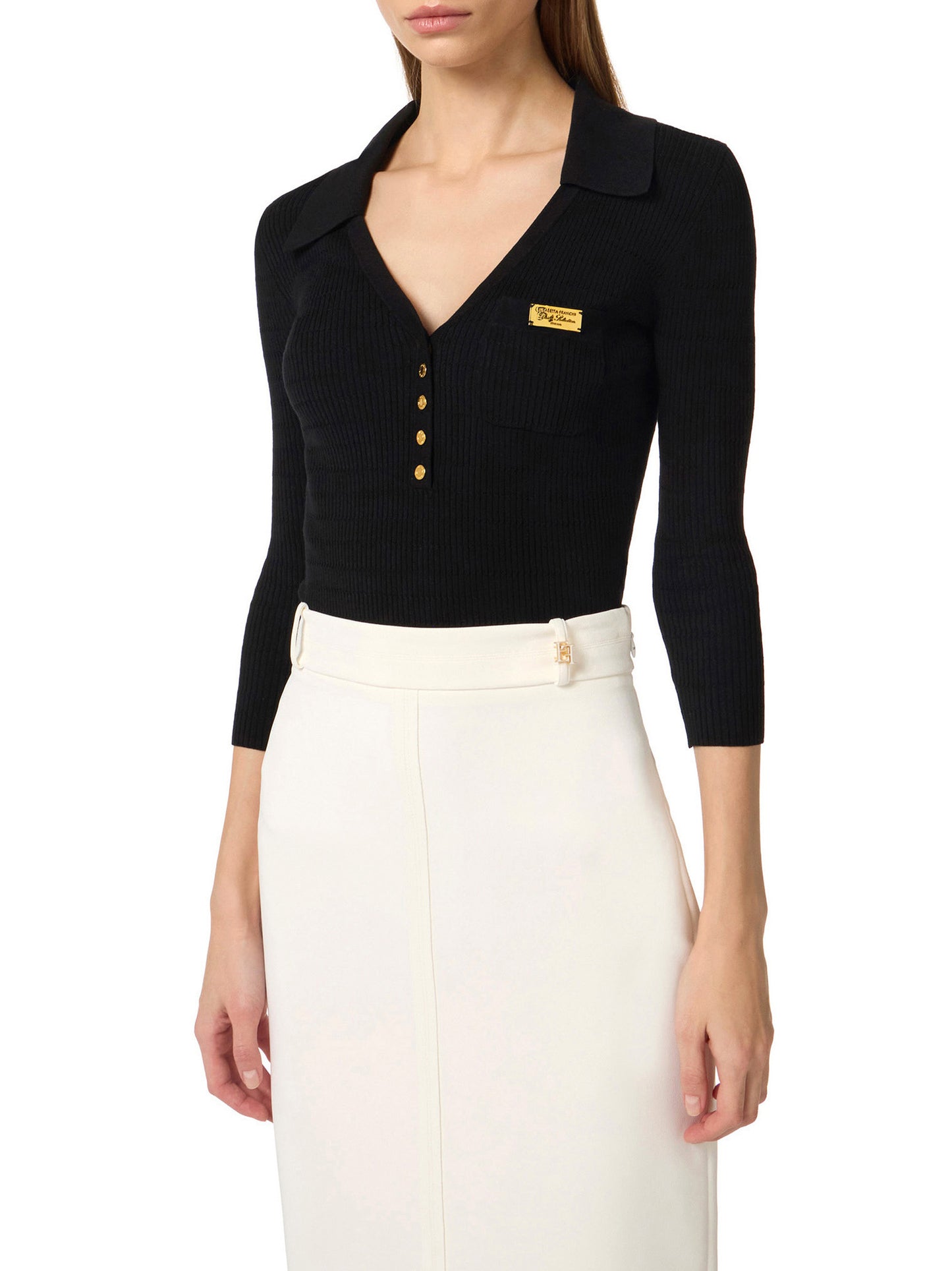 Micro-braided knit polo shirt