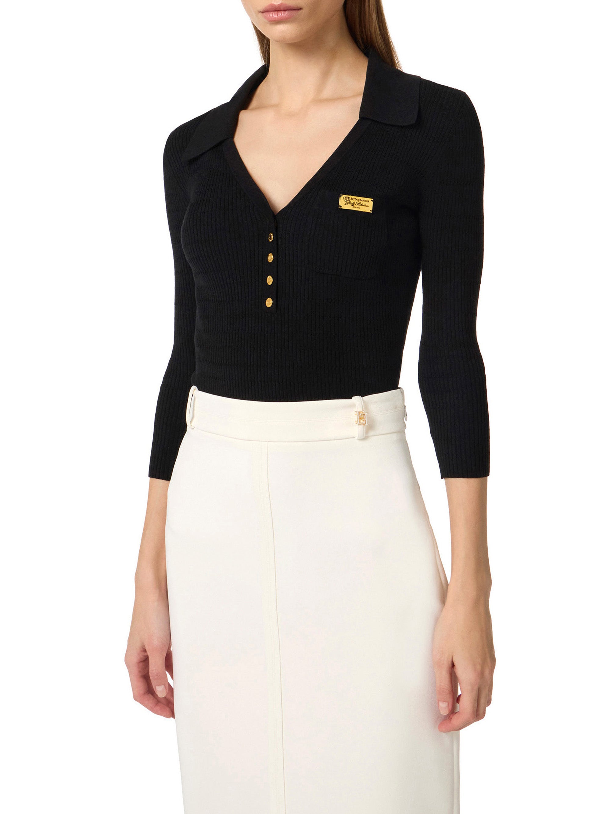 Micro-braided knit polo shirt