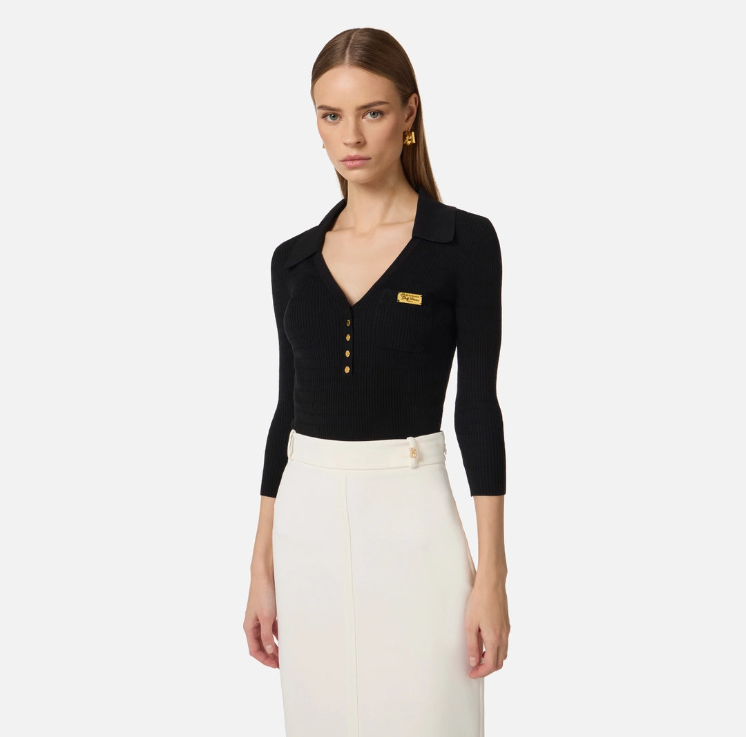 Micro-braided knit polo shirt