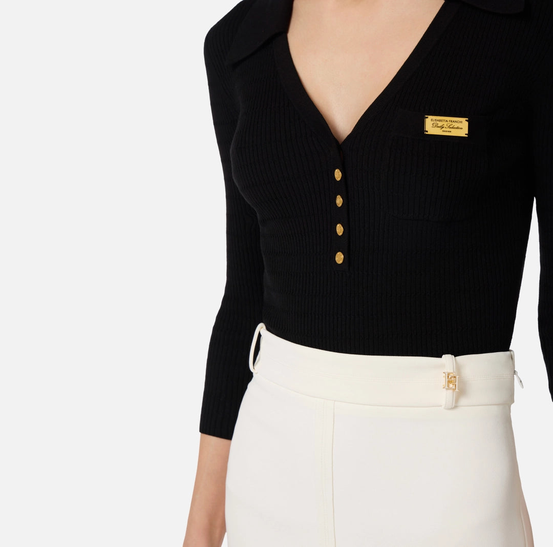 Micro-braided knit polo shirt