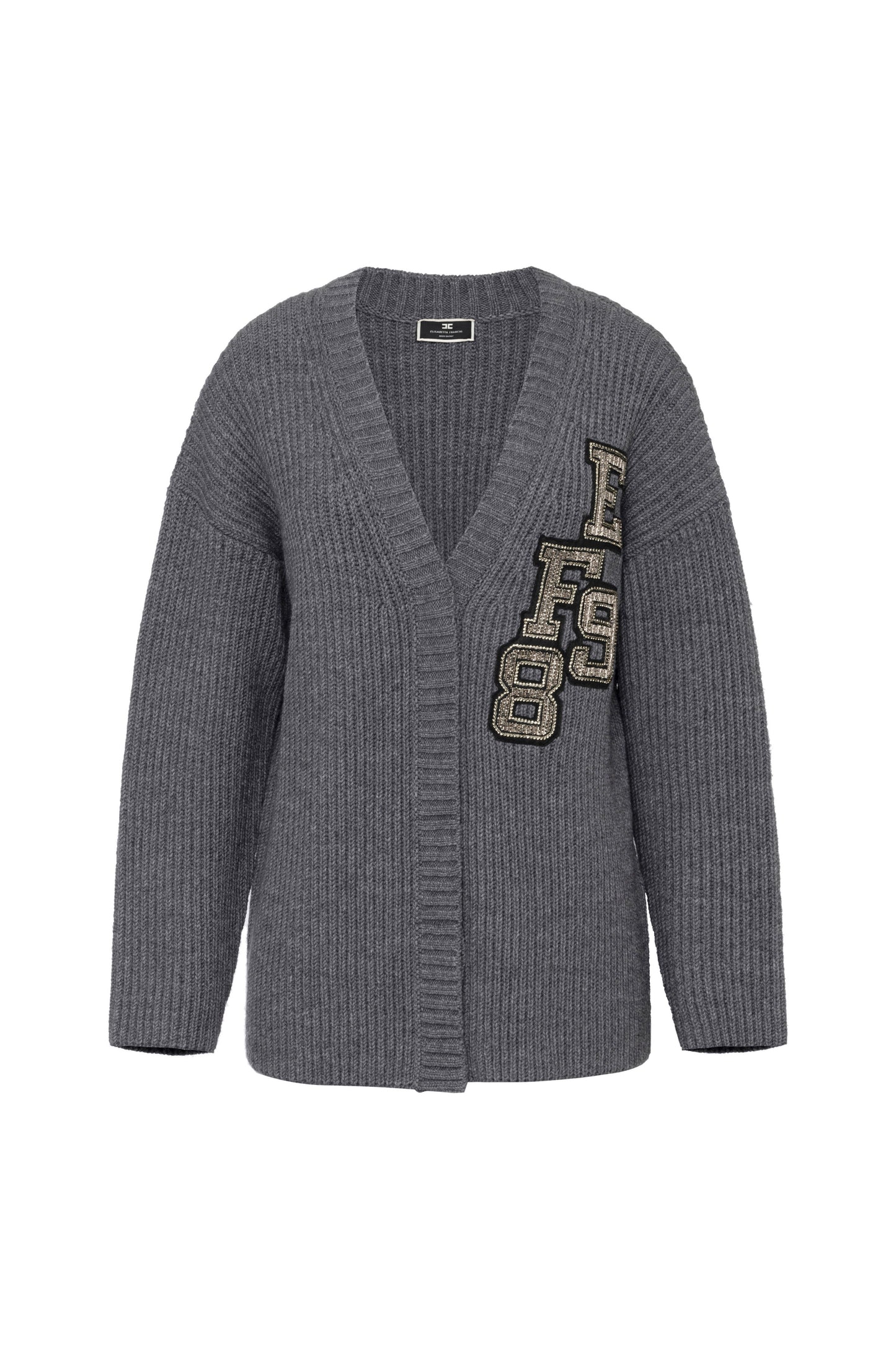 Fisherman’s rib wool cardigan with logo patch