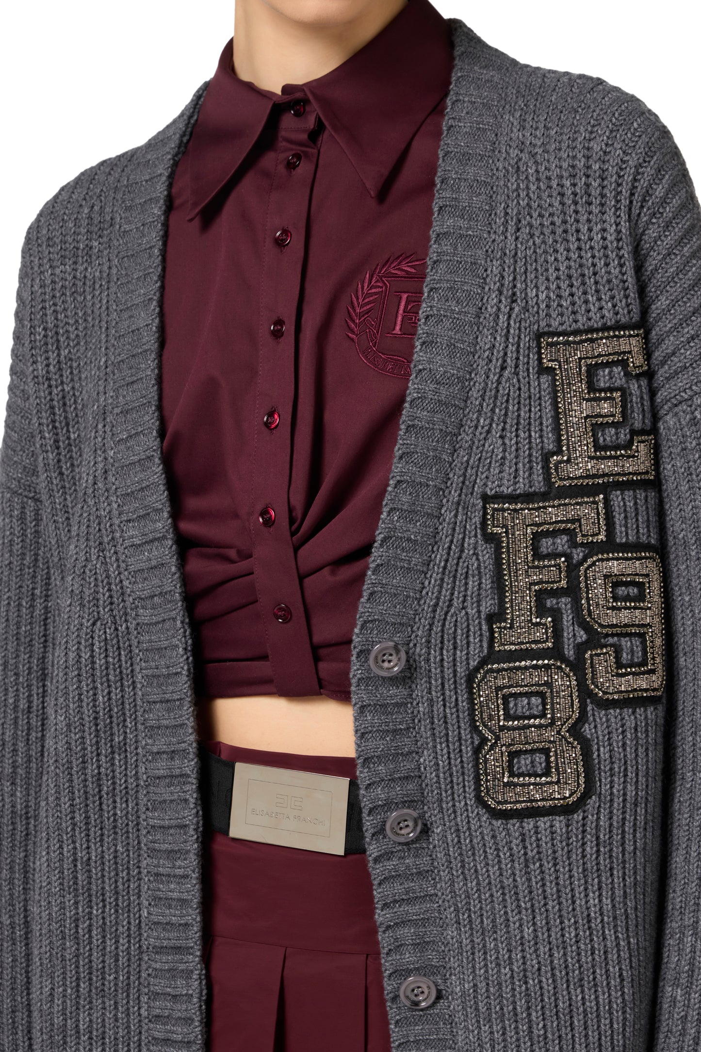 Fisherman’s rib wool cardigan with logo patch