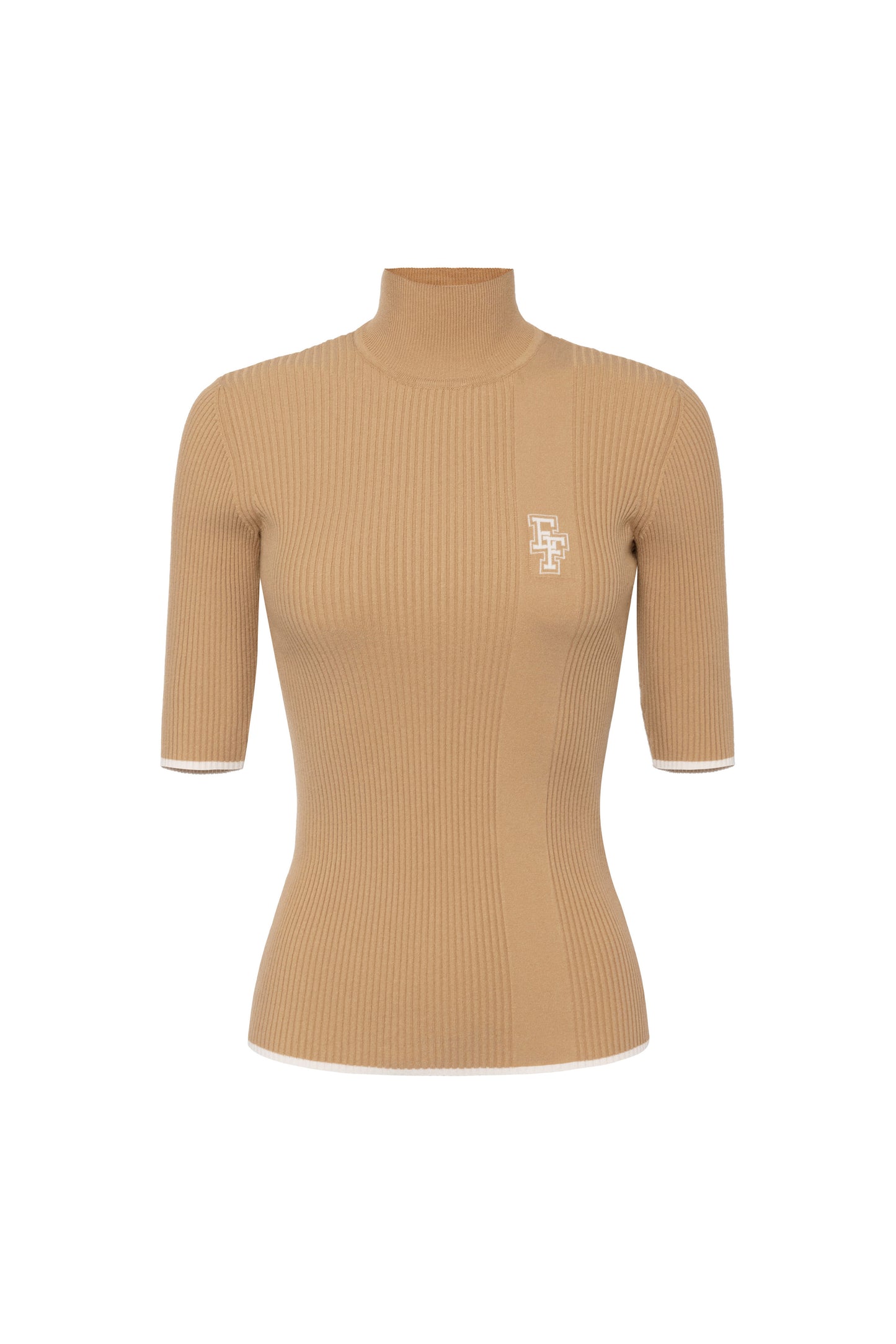 Turtleneck top in viscose fabric with college-style logo