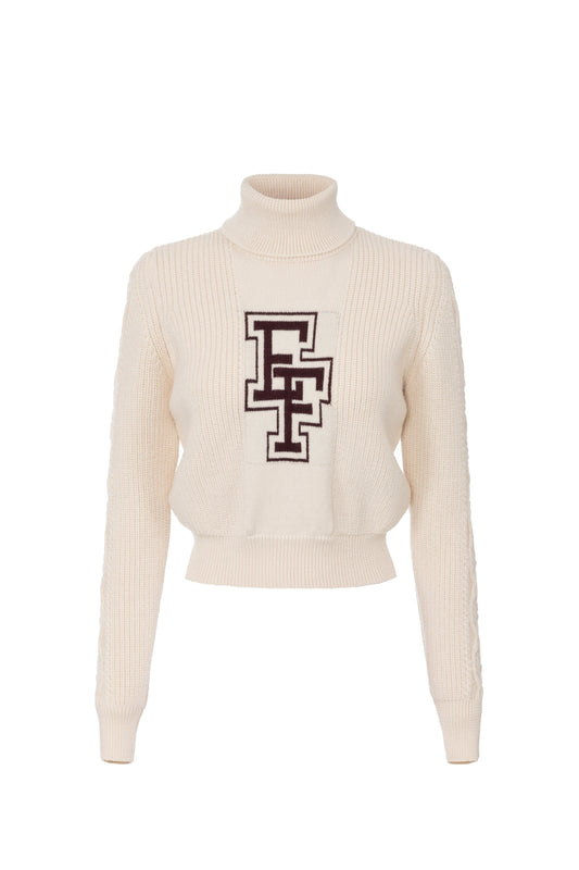 College-style wool turtleneck top