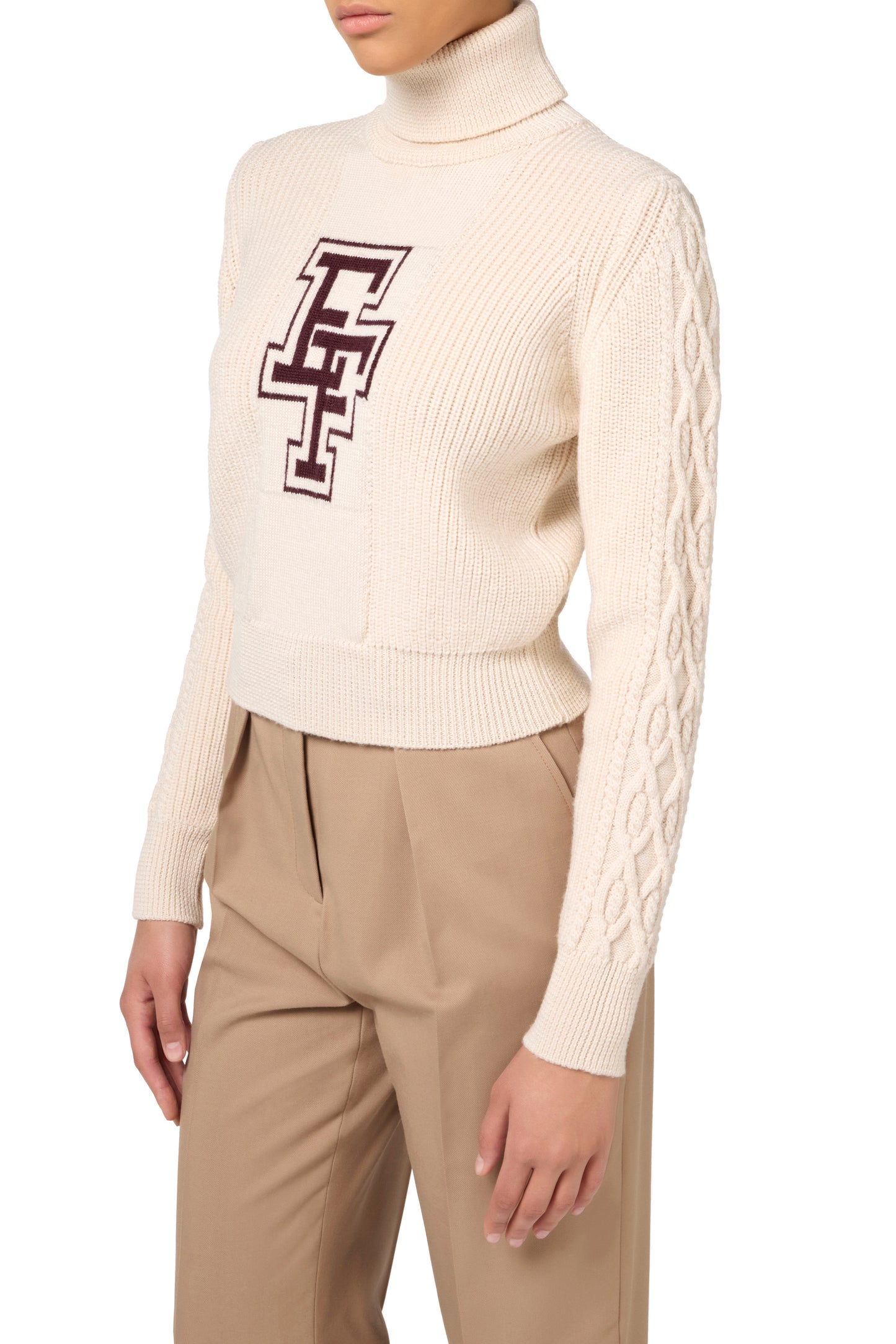 College-style wool turtleneck top