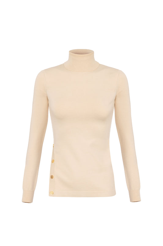 Turtleneck in viscose fabric with buttons on the side