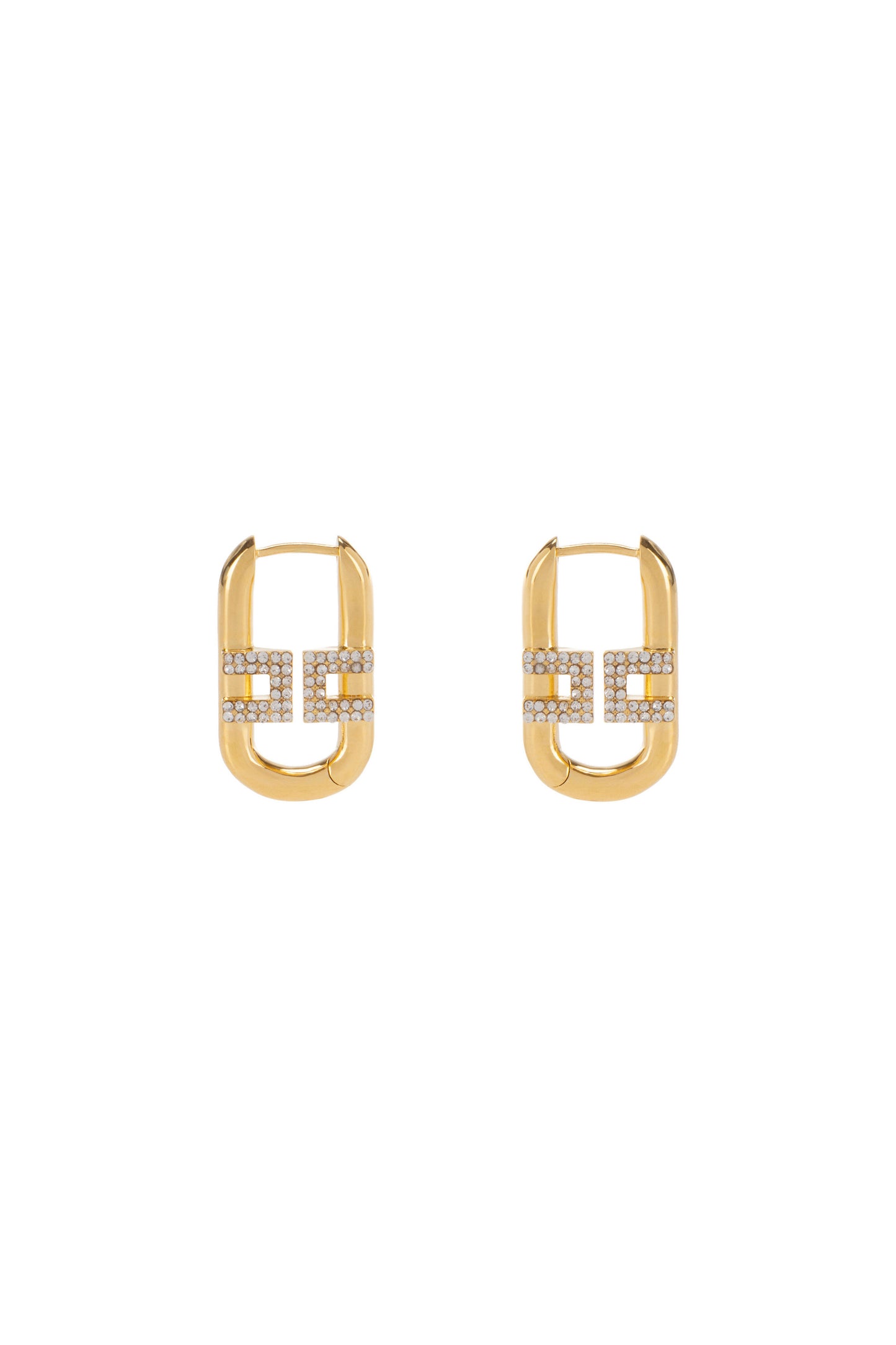 Brass earrings with logo detail and rhinestones