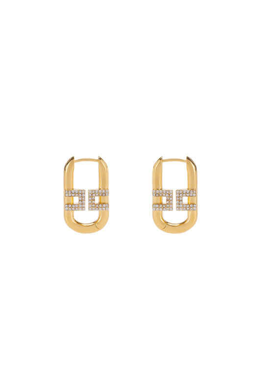 Brass earrings with logo detail and rhinestones