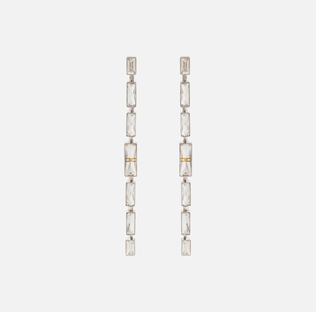 Pendant earrings with rectangular crystals