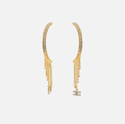 Golden metal half-ring earrings with charms