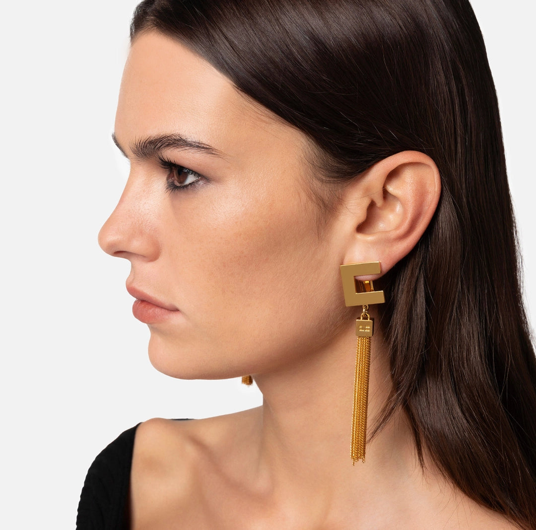 Pendant logo earrings with tassels