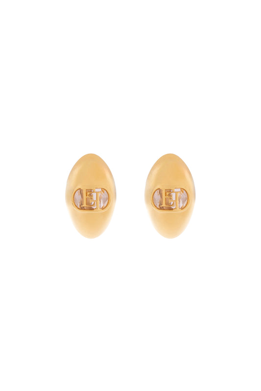 Brass oval earrings with logo detail