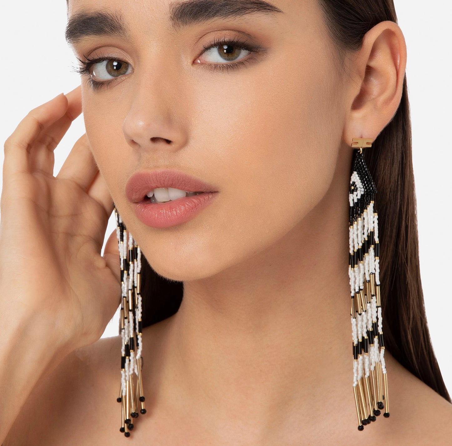 Extra-long beaded pendant earring