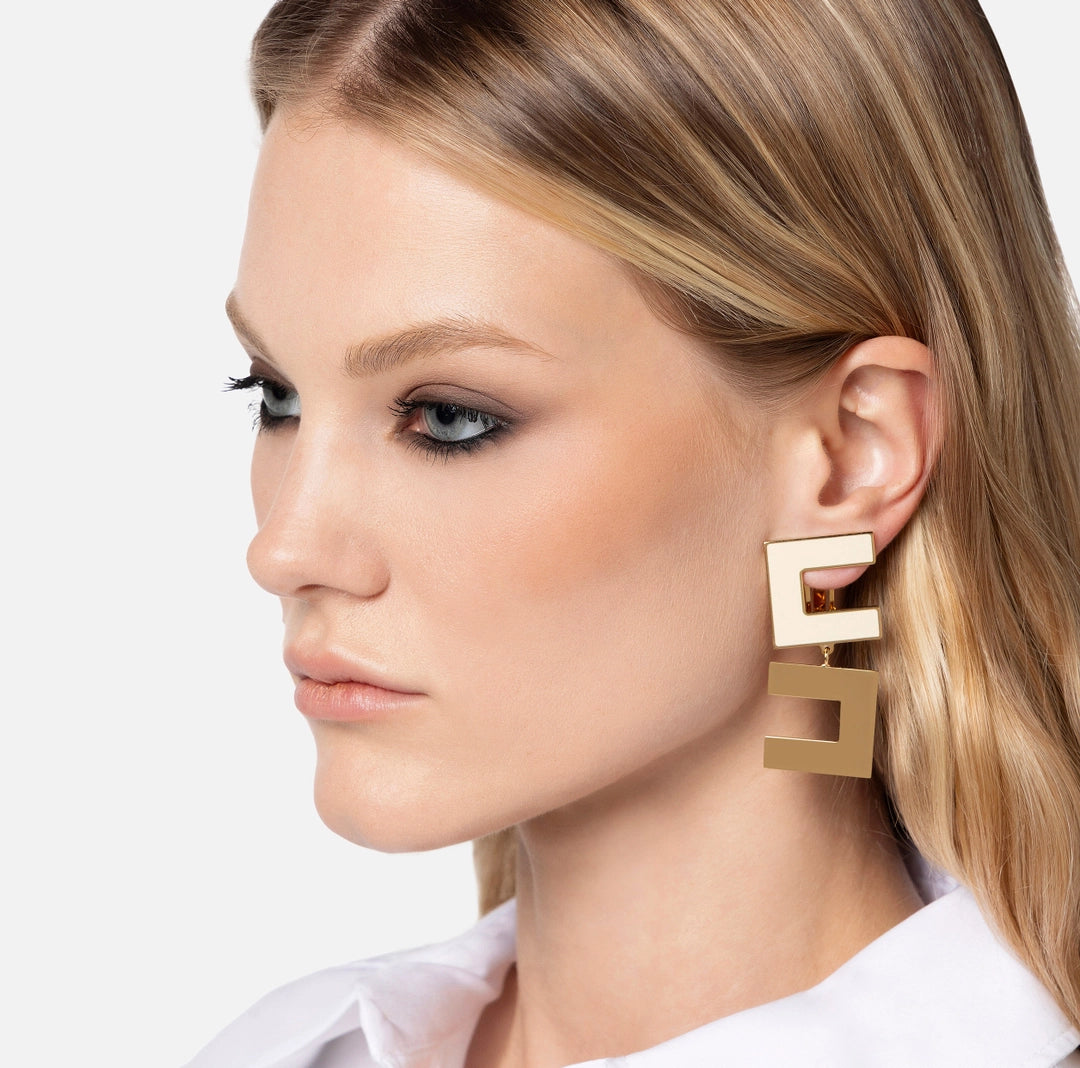 Enamelled earrings with double logo