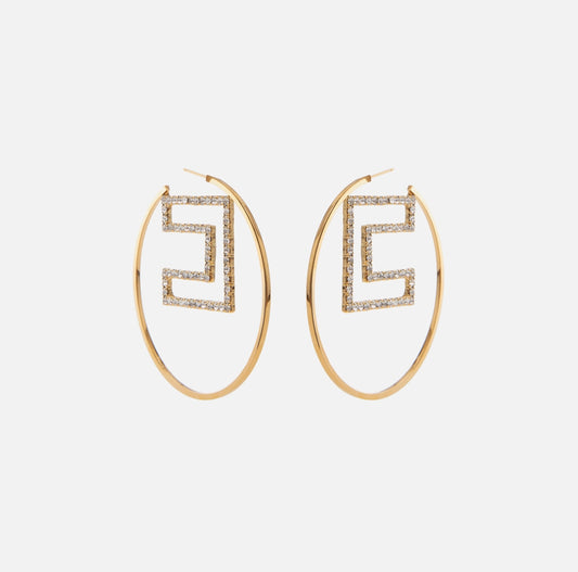 Hoop earrings with rhinestone logo