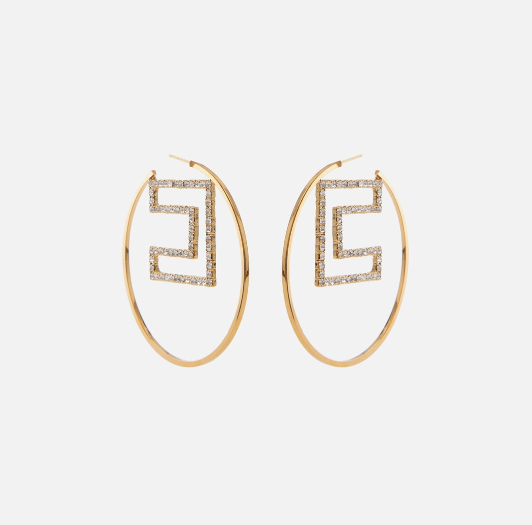 Hoop earrings with rhinestone logo