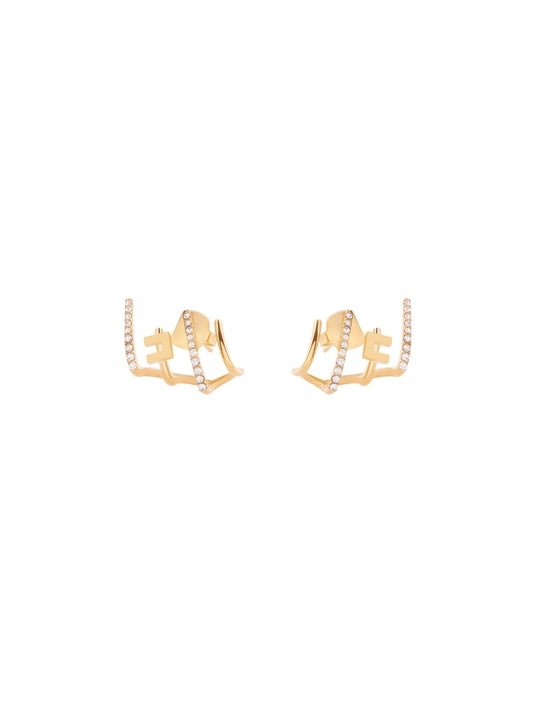 Earrings with logo and rhinestones