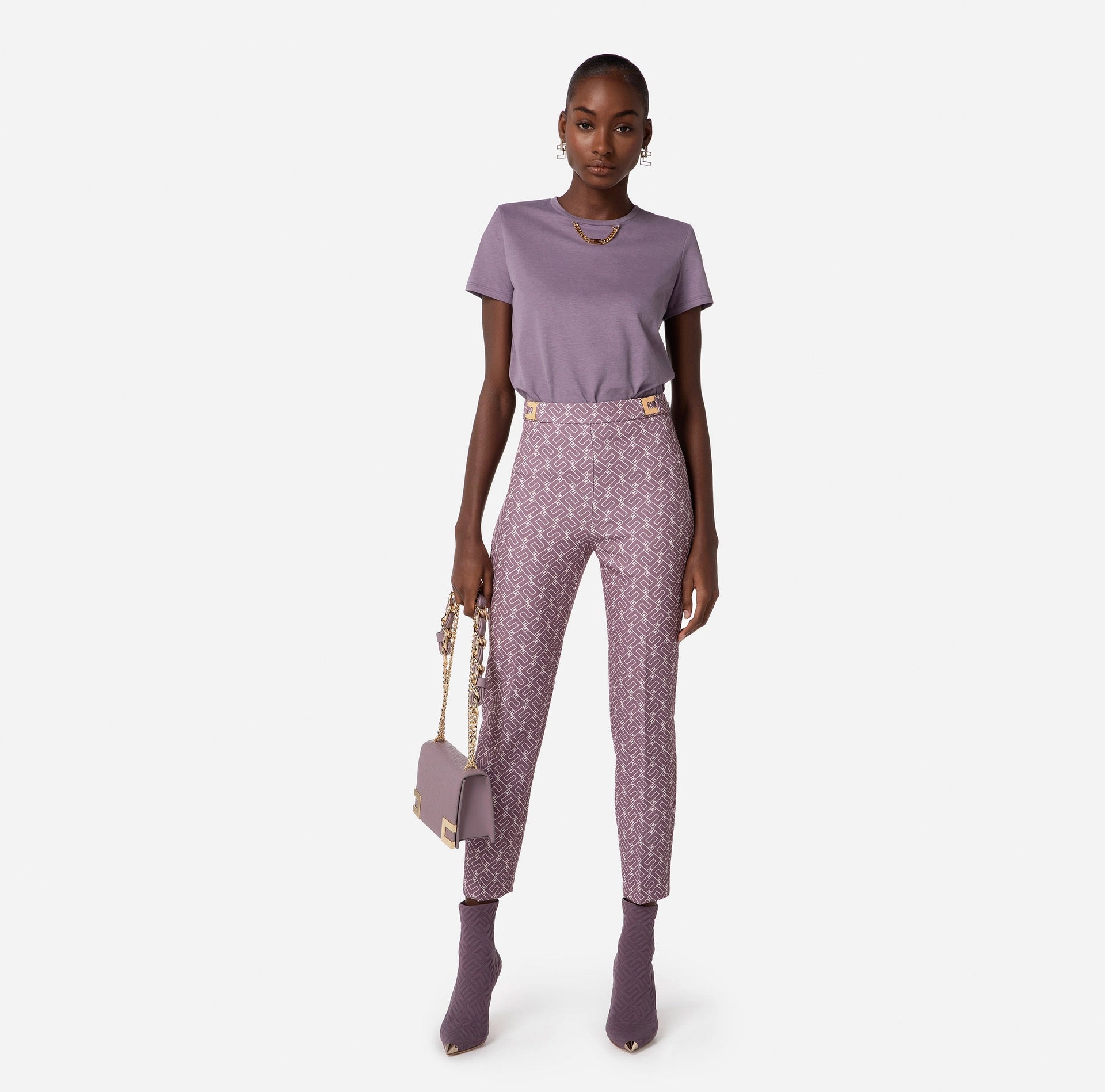 Straight fit trousers in crêpe fabric with logo print | LAST PIECE: 44