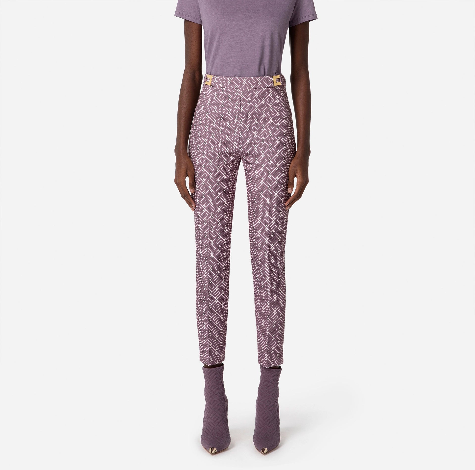 Straight fit trousers in crêpe fabric with logo print | LAST PIECE: 44