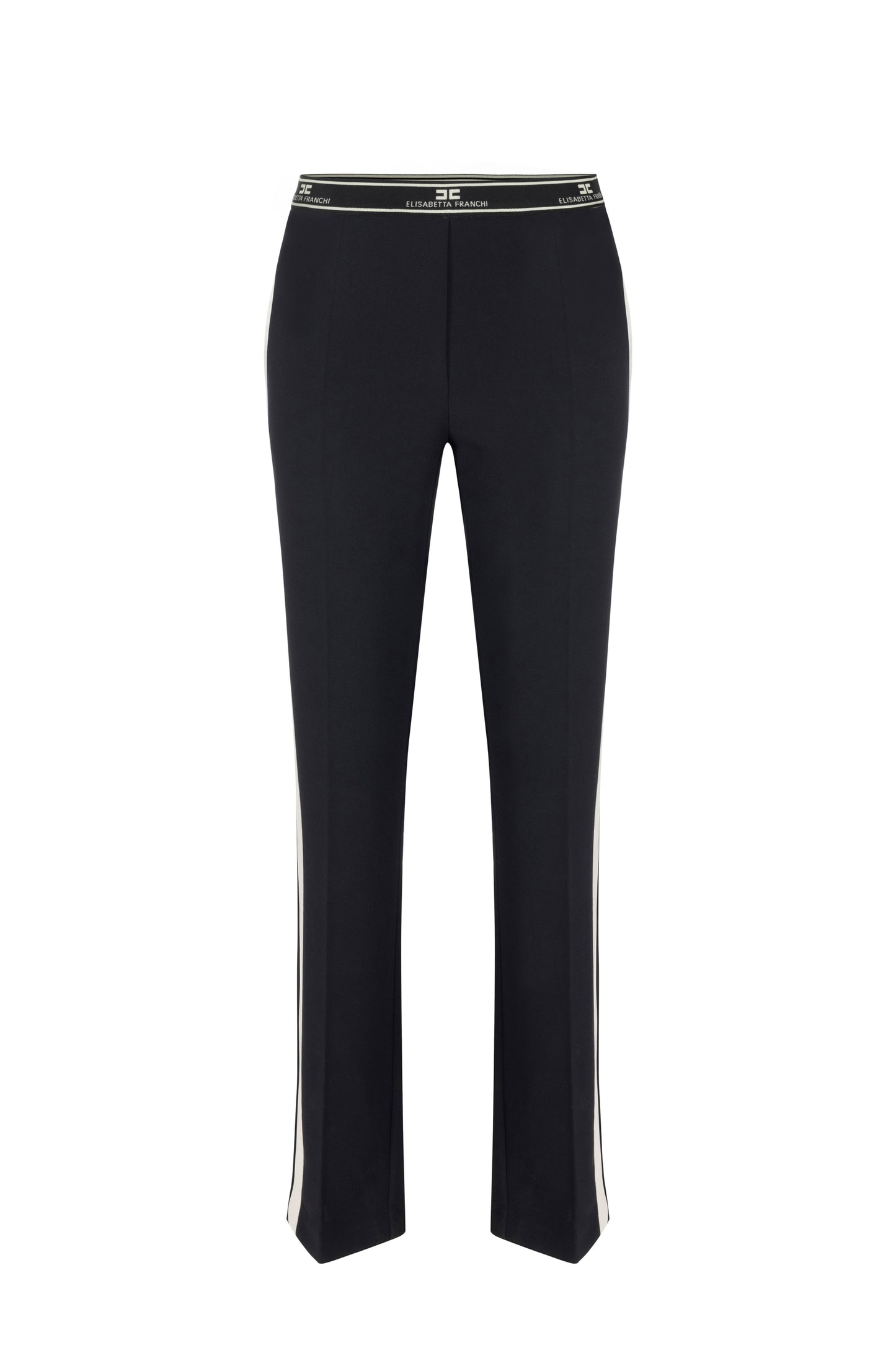 Straight trousers in crêpe fabric with side band