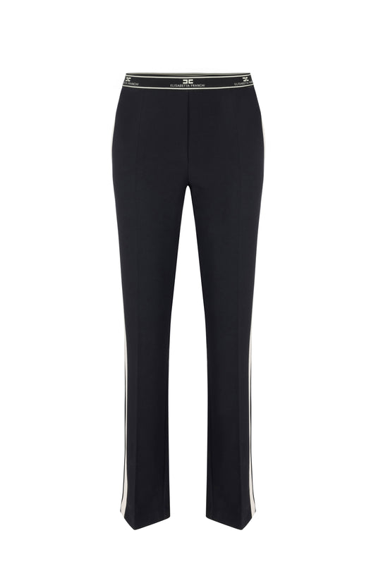 Straight trousers in crêpe fabric with side band