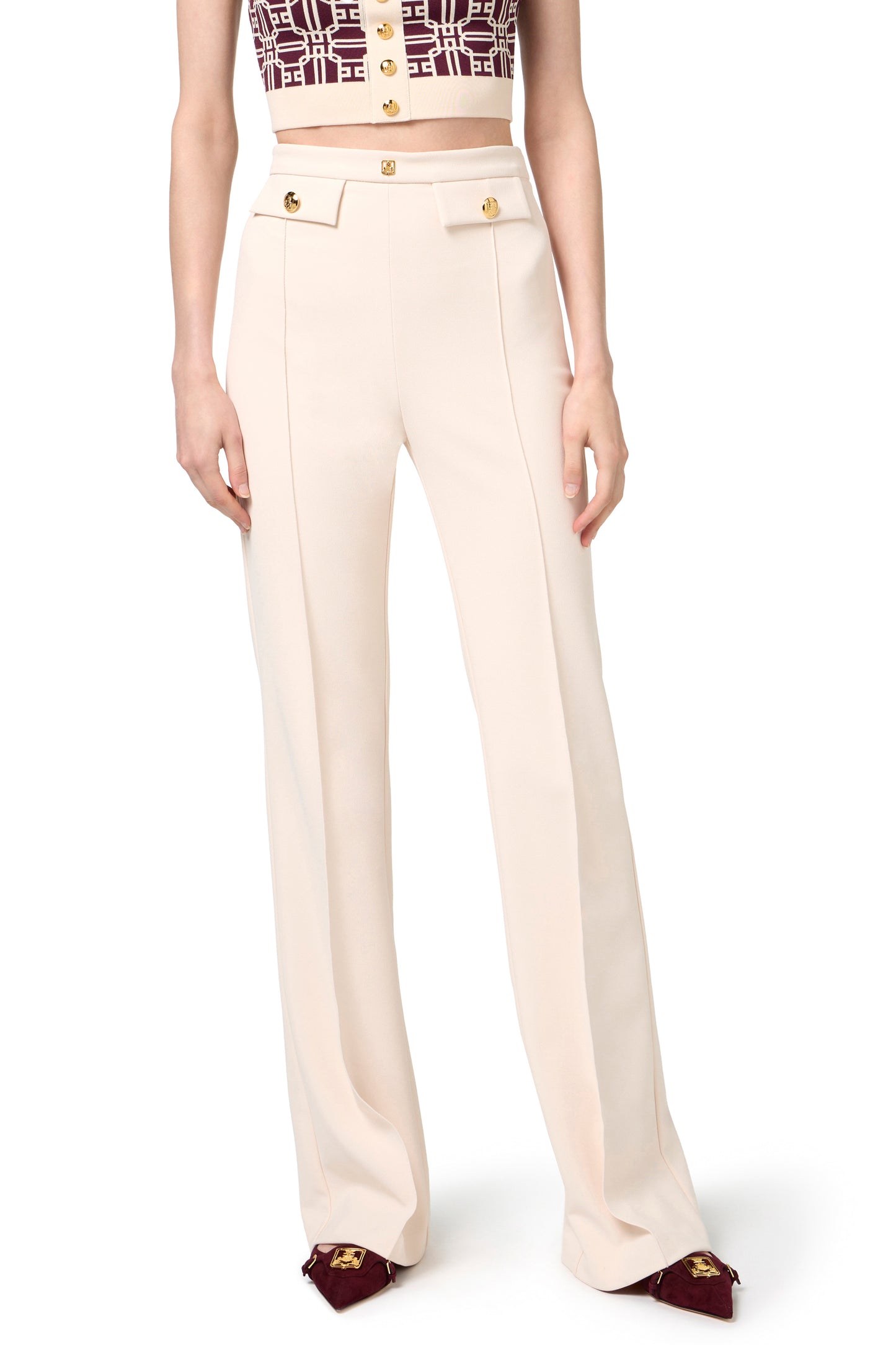 Palazzo trousers in stretch crêpe fabric with logo rivet