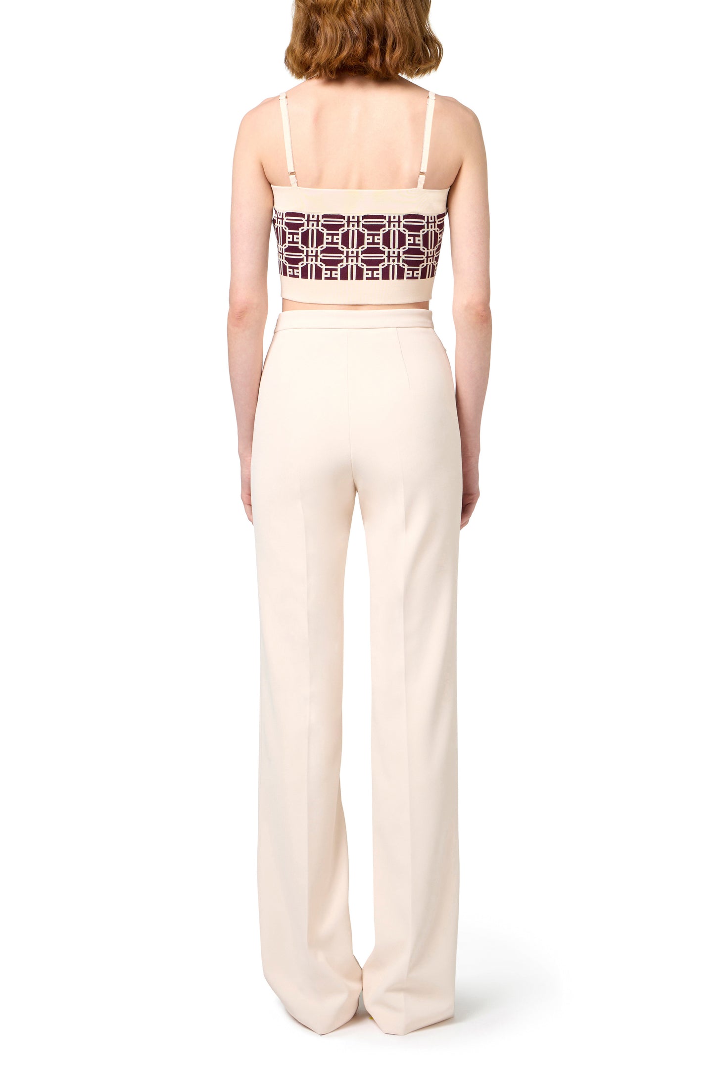 Palazzo trousers in stretch crêpe fabric with logo rivet