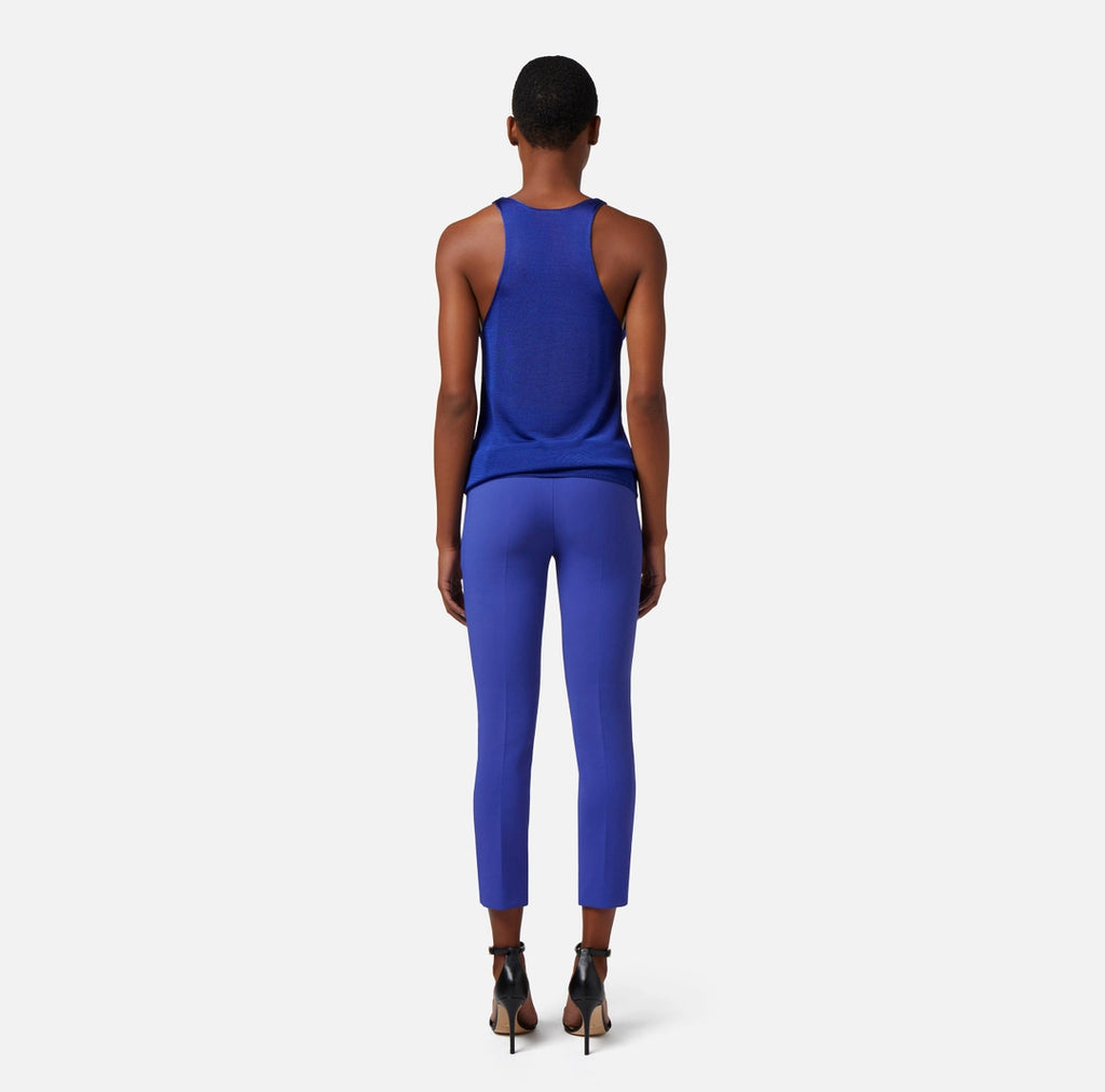 Straight trousers in stretch crêpe fabric with flaps
