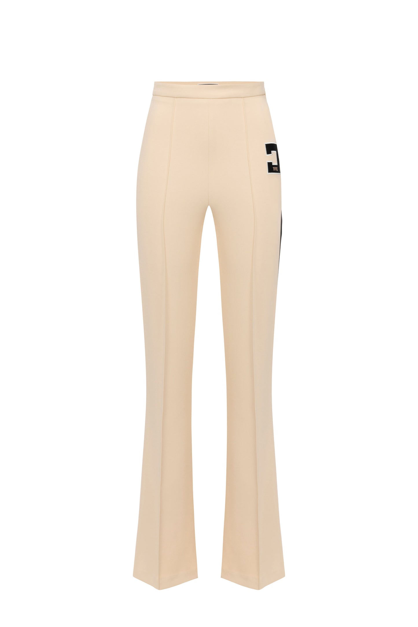 Stretch crêpe straight trousers with bands and logo embroidery