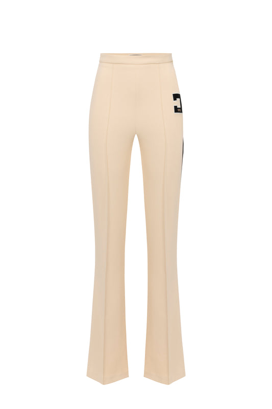 Stretch crêpe straight trousers with bands and logo embroidery